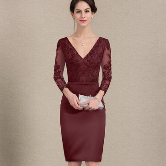 JJ's house mother of bride sheath lace satin dress - Picture 2 of 10